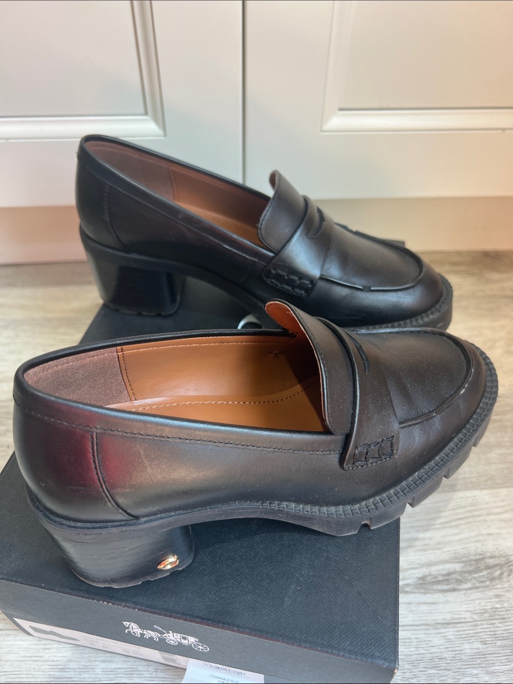 COACH Black Leather Penny Loafers for Women - Picture 6 of 9